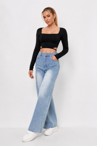 Women's Light Wash Baggy High Waist Wide Leg Jeans