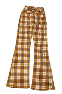 Women's Plaid Print Drawstring Flared Athletic Pants