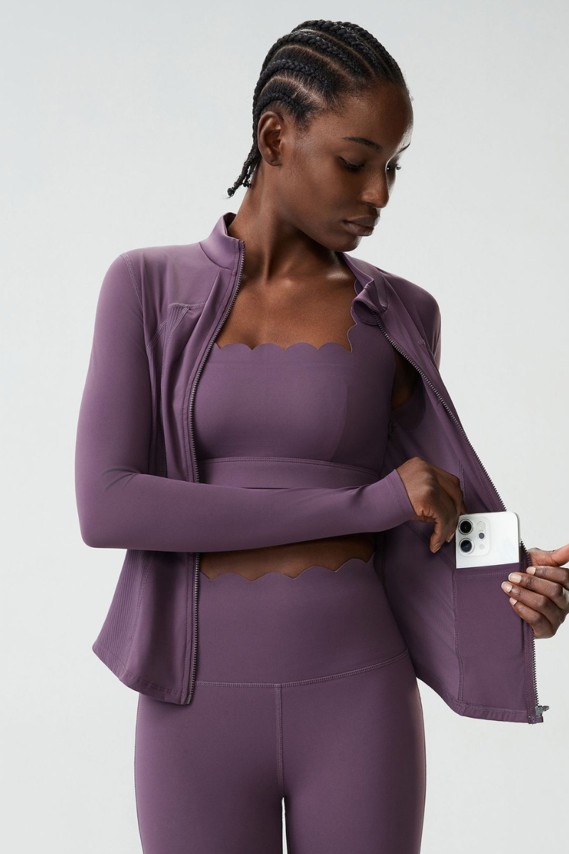 Women's Mock-Neck Color-Block Fitted Yoga Jacket