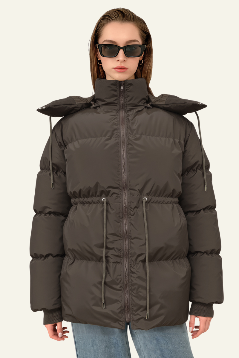 Women's Waist-Cinched Hooded Cotton Jacket