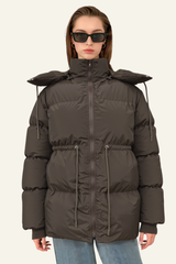 Women's Waist-Cinched Hooded Cotton Jacket