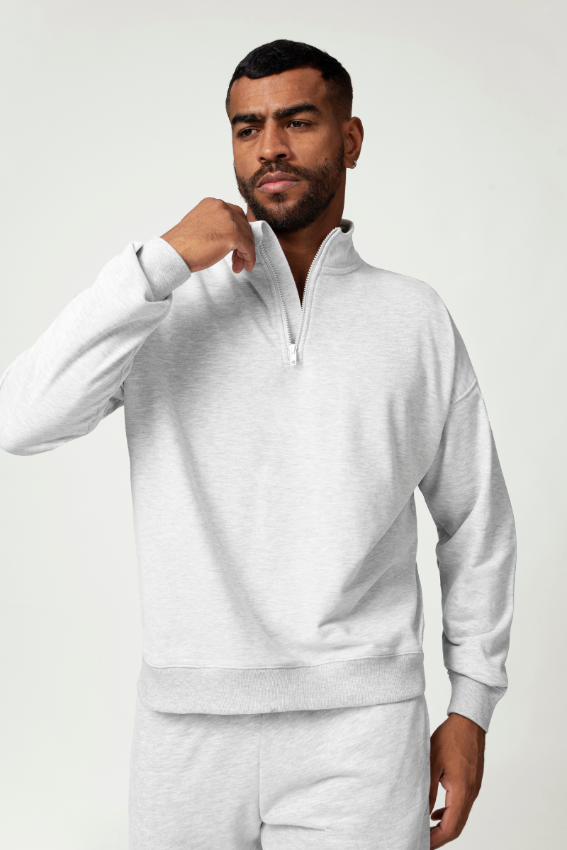Men's Mock Neck Half-Zip Loose-Fit Casual Sports Hoodie