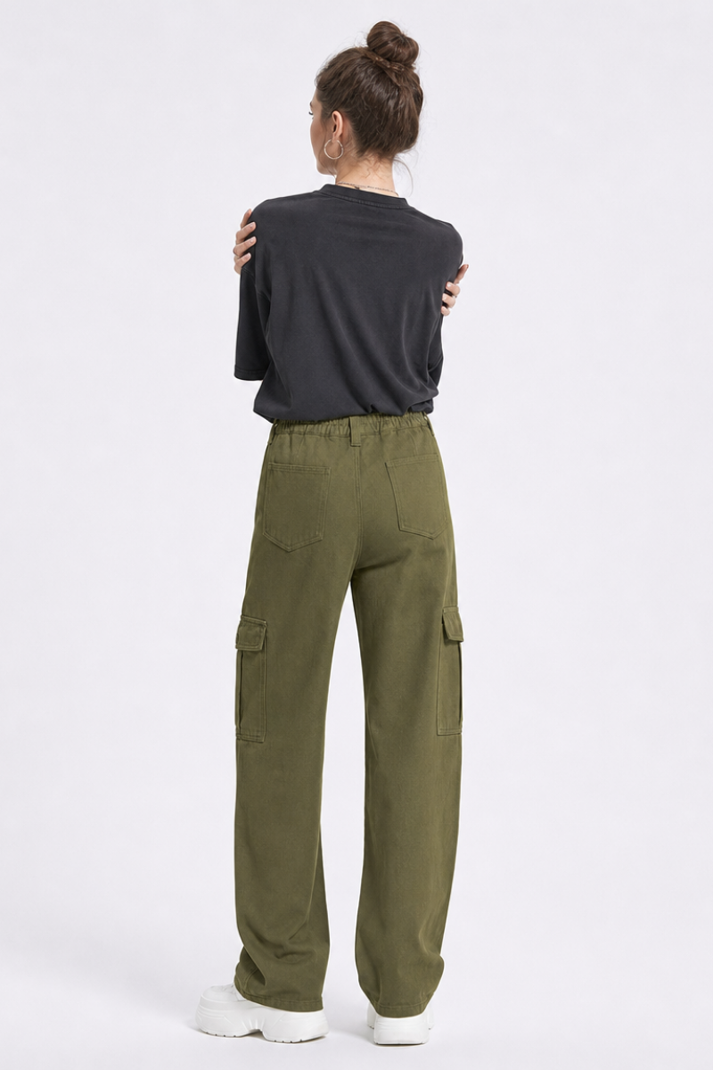 Women's High Waist Multi-Pocket Wide Leg Cargo Jeans