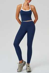 Women's Color Block Tank Top And Leggings Yoga Workout Set
