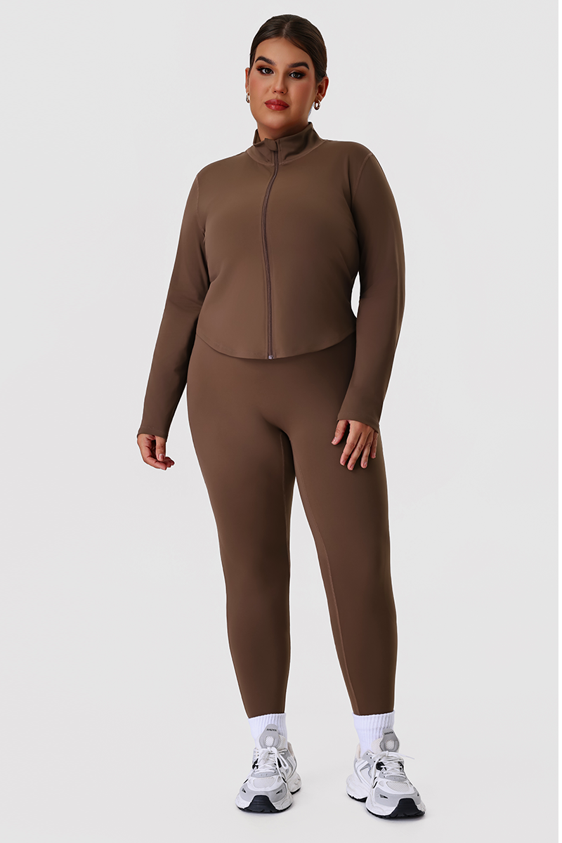 Plus Size Women's Yoga Two-Piece Set: Long Sleeve Jacket And Leggings