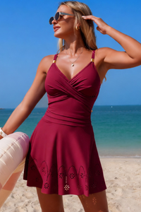 Women's V-neck Twist-Front Cut Out Hem Dress Swimsuit