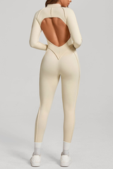 Women's Half-Zip Open Back Jumpsuit with Contoured Seams