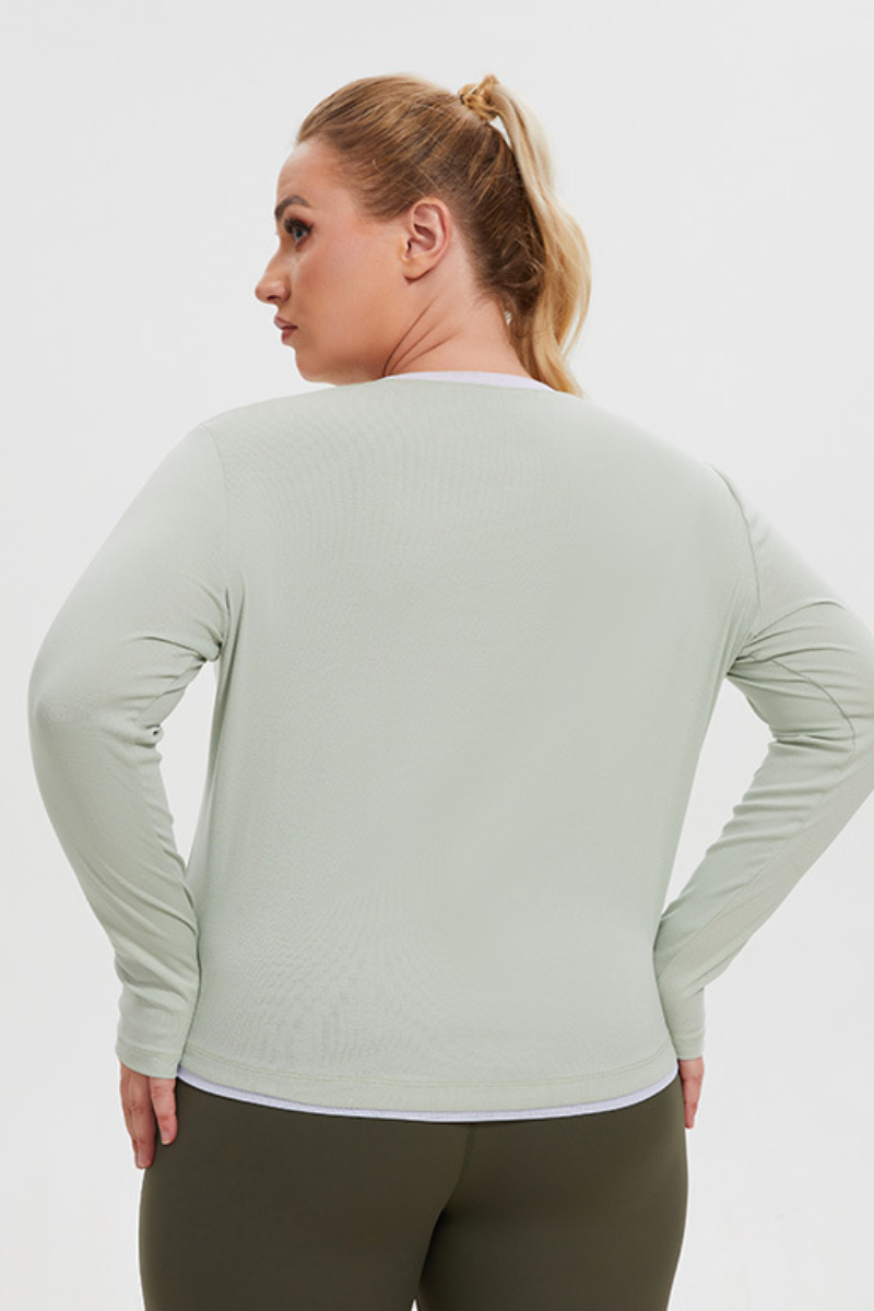 Women’s Plus Size Fake two-piece Color Block Long Sleeve Top