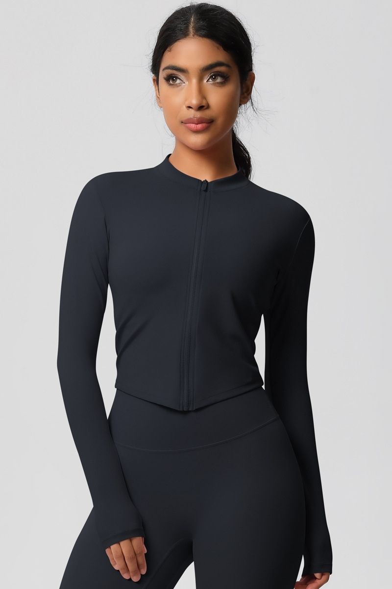 Women's round neck front zipper sports jacket