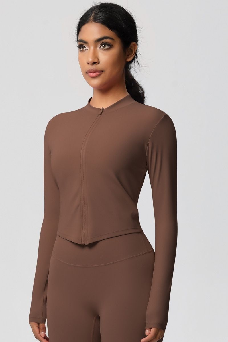 Women's round neck front zipper sports jacket