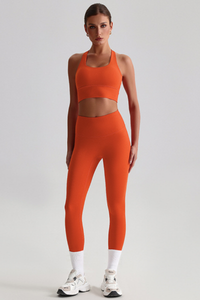 Women Naked Feel Cross Back Yoga Set: High Waisted Seamless Tummy Control Leggings + Crisscross Sports Bra
