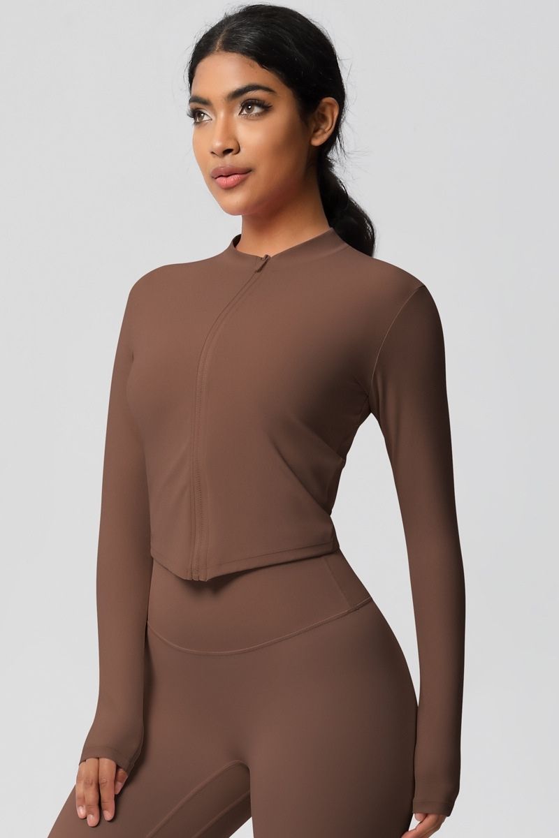 Women's round neck front zipper sports jacket