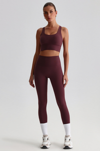 Women Naked Feel Cross Back Yoga Set: High Waisted Seamless Tummy Control Leggings + Crisscross Sports Bra