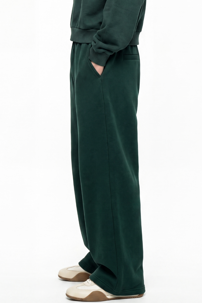 Unisex Fall Fleece Lined Elastic Waistband Curved Sweatpants