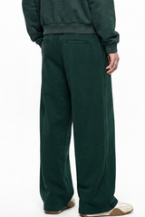 Unisex Fall Fleece Lined Elastic Waistband Curved Sweatpants