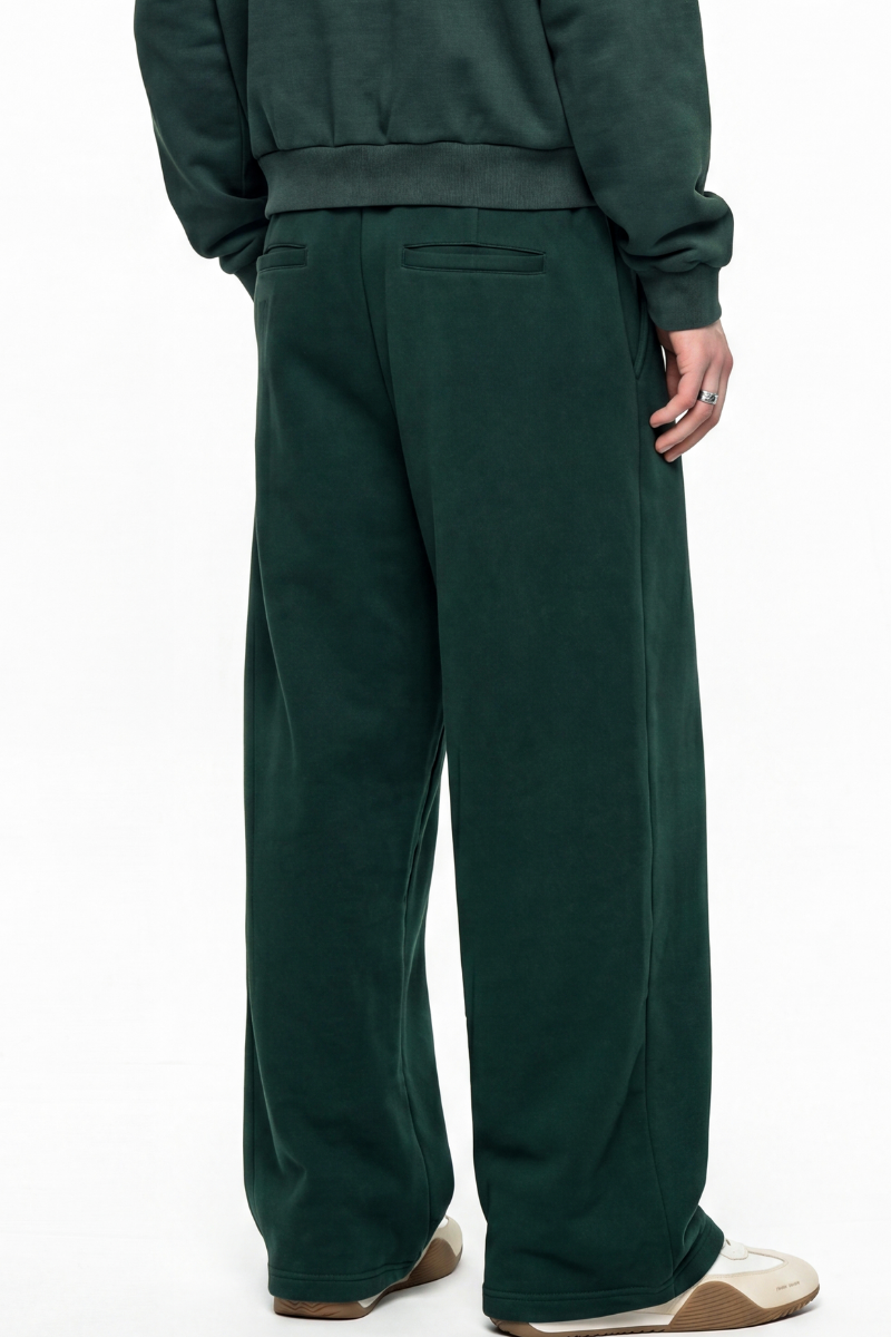 Unisex Fall Fleece Lined Elastic Waistband Curved Sweatpants