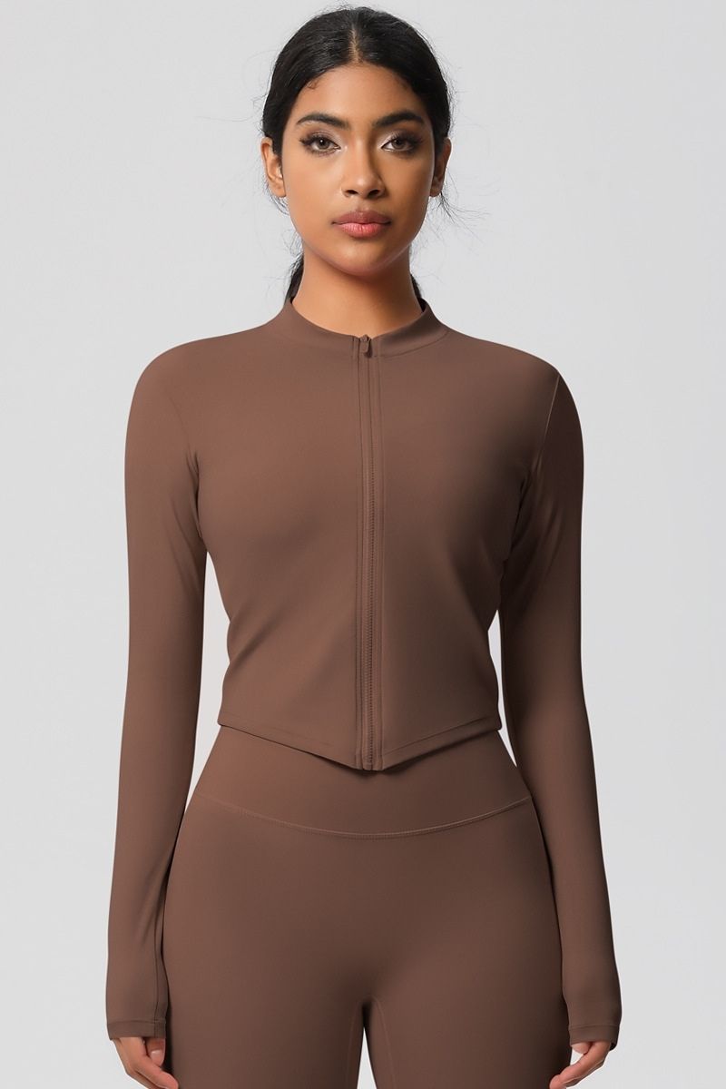 Women's round neck front zipper sports jacket