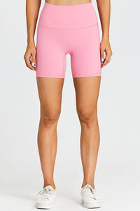 Solid High-Waisted Stretch Sports Shorts