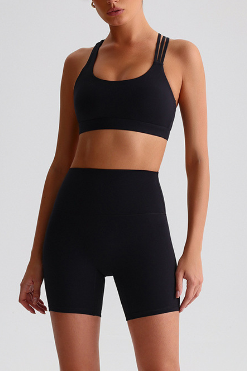 Women's Bare Feel Cross Back Bra And No Front Seam Short Set