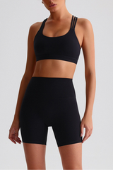 Women's Bare Feel Cross Back Bra And No Front Seam Short Set