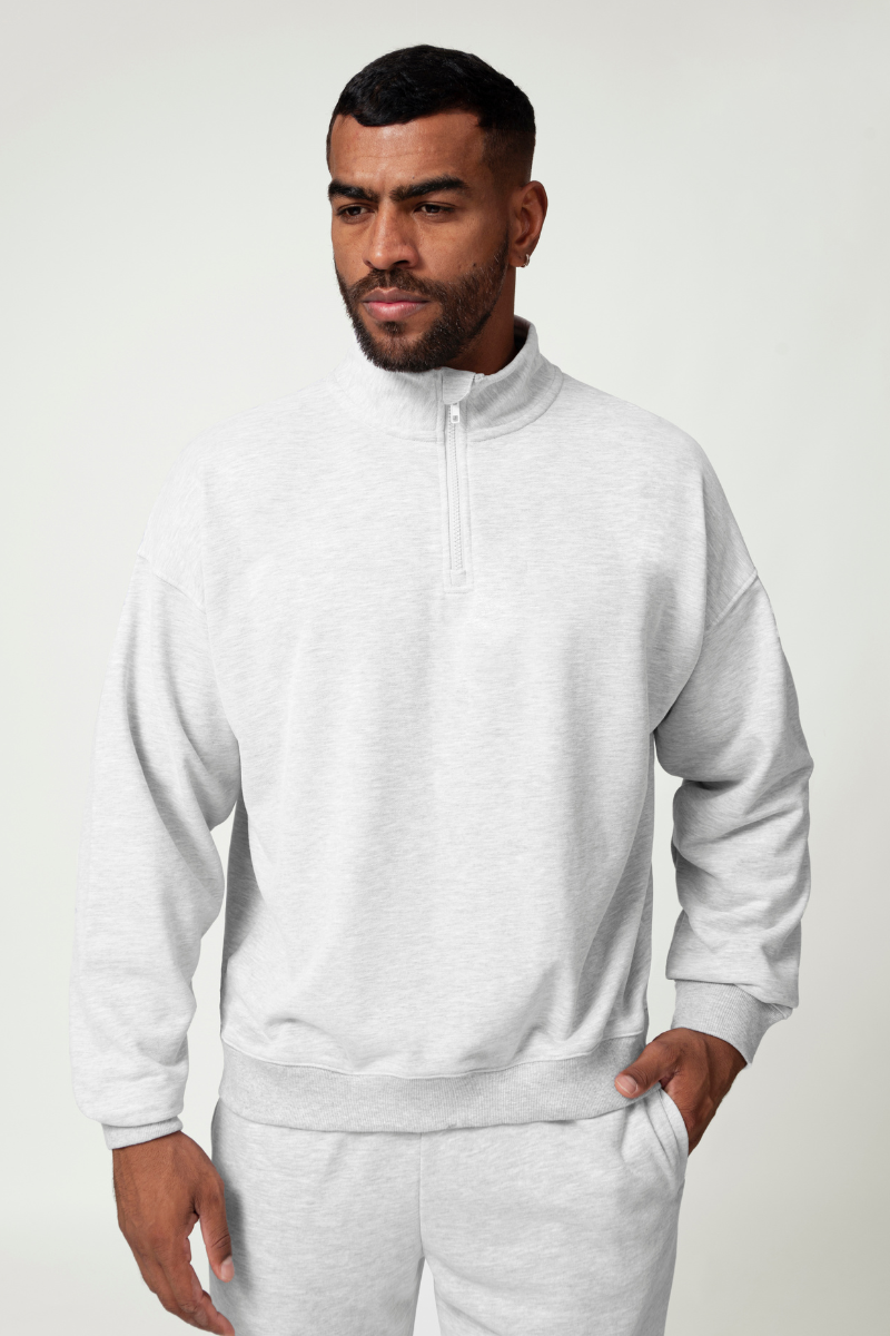 Men's Mock Neck Half-Zip Loose-Fit Casual Sports Hoodie