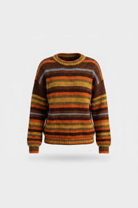 Women's Winter Retro Color Striped Long Sleeve Knit Sweater