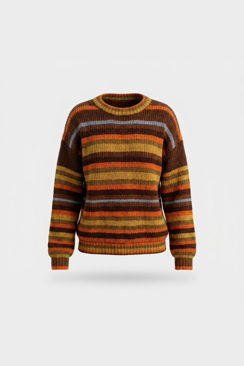 Women's Winter Retro Color Striped Long Sleeve Knit Sweater