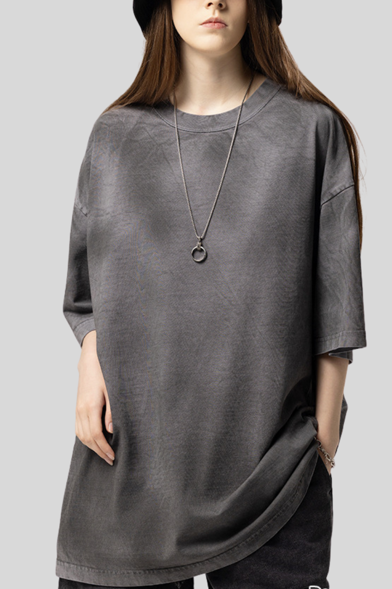 Unisex Washed Cotton Gradient Vintage Tee - Oversized Retro