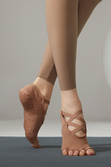 Women's Solid Color Strappy Open-Toe Yoga Grip Socks
