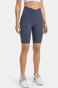 Women's V-Waist High-Waisted Biker Yoga Shorts with Pockets