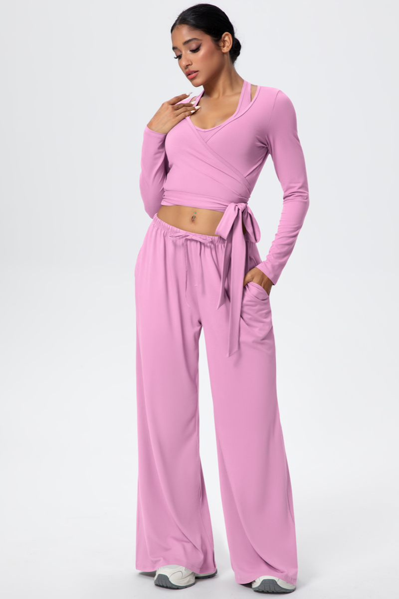 Women’s 3-Piece Set:Halterneck Top & Long Sleeves Top & Pants