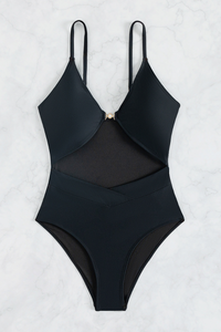 Women's Solid V-neck Cutout Thin Straps Sexy Swimsuit