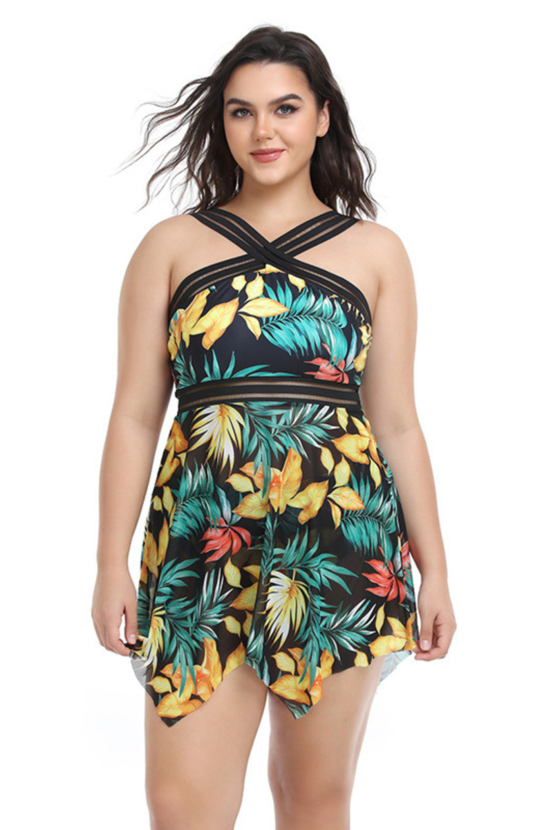 Women's Floral-Print Mesh-Paneled  Tankini