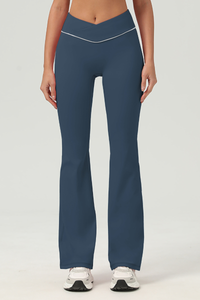 Women's V‑Waist Color Contrast Piping Flared Yoga Pants