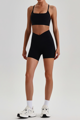 Women's Brushed Cutout Bra & V-Waist No Front Seam Shorts Set