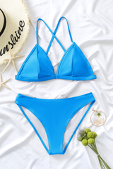 Women's Triangle Cup Spaghetti Strap  Cross Back Solid Sexy Bikini