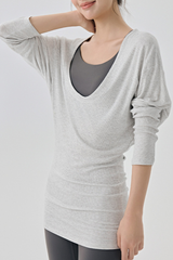 Women's Spring Large U-neck Loose Sports Long Sleeve Top