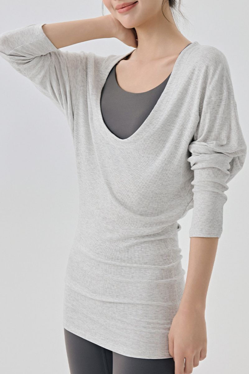 Women's Spring Large U-neck Loose Sports Long Sleeve Top