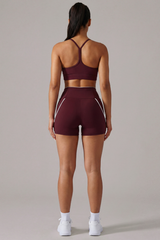 Women's Y-Back Bra & High Waist Bike Shorts Workout Sets