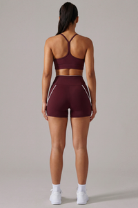 Women's Y-Back Bra & High Waist Bike Shorts Workout Sets