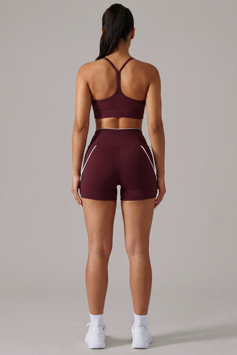 Women's Y-Back Bra & High Waist Bike Shorts Workout Sets