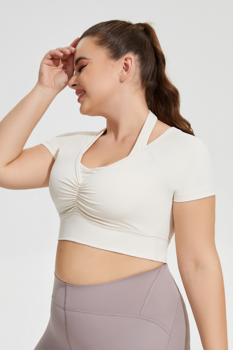 Plus Size Women's Removable Pad Athletic Yoga Short Sleeve Top