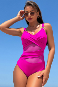 Women's Mesh-Stitched Twist-Front One-Piece Swimsuit