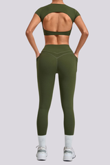 Women's Cut Out Cropped T-shirt And Leggings Yoga Sets