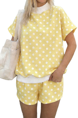 Women's Fall Mockneck Set:Polka Dot Sweatshirt And Shorts