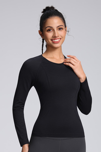 Women's Fall Seamless Knit Crew Long Sleeve Fitted Sport Top