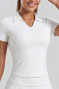 Women's Collared V‑Neck Slim Fit Short Sleeve Polo Top