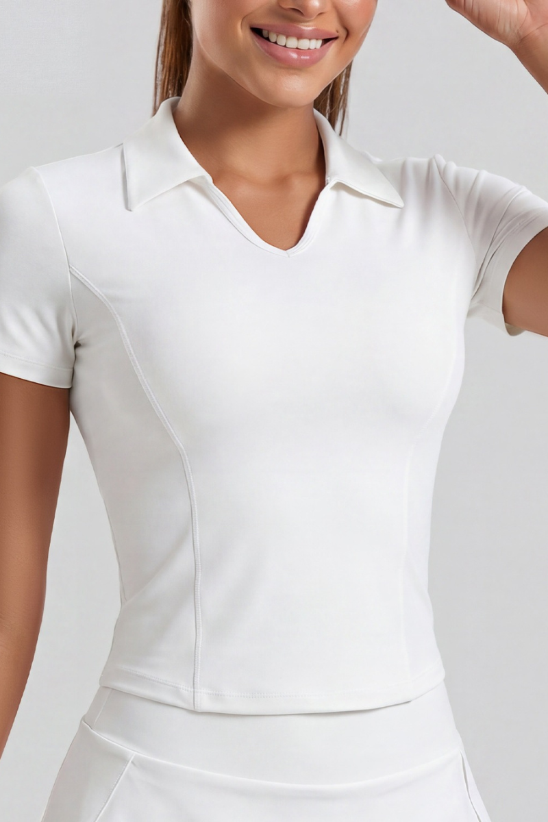 Women's Collared V‑Neck Slim Fit Short Sleeve Polo Top