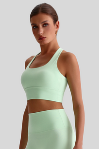 Women Cross Back Naked Feel Sports Bra: Removable Padded Yoga Top + Crisscross Back Design