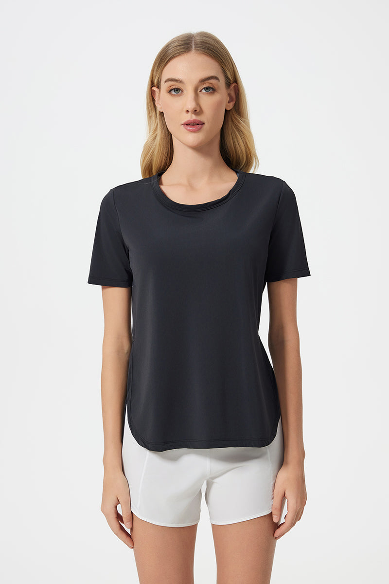 Women Short Sleeve Side Split Quick Dry Loose Breathable Running Fitness Sports Yoga Top